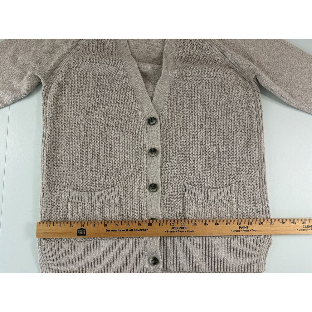Old Navy Women’s Large Taupe Stitchy Boyfriend Cardigan Button Pocket Long - Picture 7 of 10